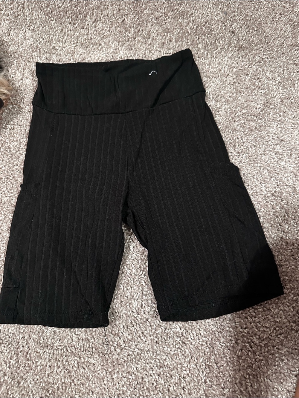 Women’s High-Rise Black Ribbed Bike Shorts with Side Pockets